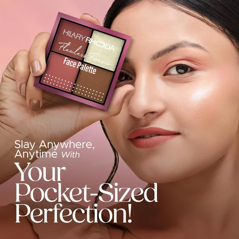 Hilary Rhoda Flawless Forever Face Palette | Highlighter, Contour & 2 Blushes | All-in-one Face Makeup Kit | Highly Pigmented & Long Lasting Face Palette | 11.2g (Light - Shade 01) thumbnail 4
